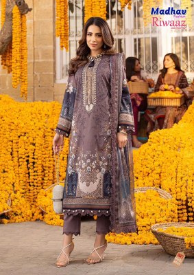 Riwaaz vol 8 by Madhav fashion pure lawn cotton unstitched dress material catalogue at affordable rate Karachi suits catalogs