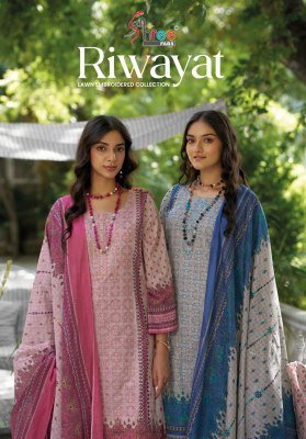 Riwayat Lawn Emb Collection 2025 Pure Lawn Cotton Top And Semi Lawn Bottom with Mal Mal Cotton Dupatta Riwayat