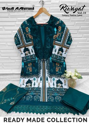 Riwayat vol 10 by Gull Ahmed Pure Lawn Cotton printed Pakistani suit catalogue at affordable rate readymade suit catalogs