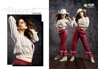 Riya Designer Western Vol 1 Handloom Cotton Top with Rayon Print And Swiss Slub Bottom Set Wholesale western wear catalogs