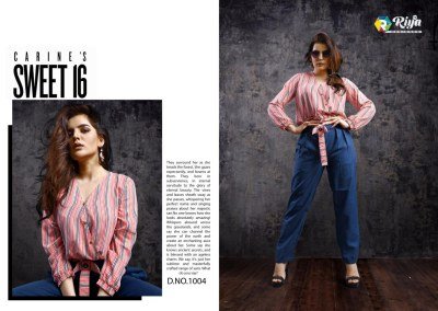 Riya Designer Western Vol 1 Handloom Cotton Top with Rayon Print And Swiss Slub Bottom Set Wholesale western wear catalogs