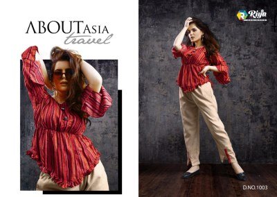 Riya Designer Western Vol 1 Handloom Cotton Top with Rayon Print And Swiss Slub Bottom Set Wholesale western wear catalogs