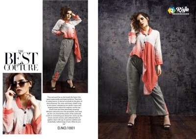 Riya Designer Western Vol 1 Handloom Cotton Top with Rayon Print And Swiss Slub Bottom Set Wholesale western wear catalogs