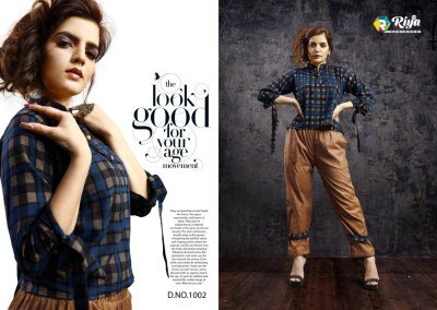 Riya Designer Western Vol 1 Handloom Cotton Top with Rayon Print And Swiss Slub Bottom Set Wholesale western wear catalogs