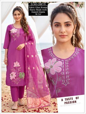 Roman Glass Designer Kurti Pant with Jacquard Dupatta  Size wise Combo Set