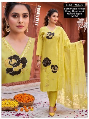 Roman Glass Designer Kurti Pant with Jacquard Dupatta  Size wise Combo Set