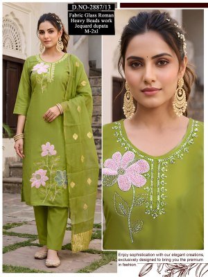 Roman Glass Designer Kurti Pant with Jacquard Dupatta  Size wise Combo Set