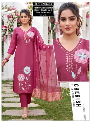 Roman Glass Designer Kurti Pant with Jacquard Dupatta  Size wise Combo Set