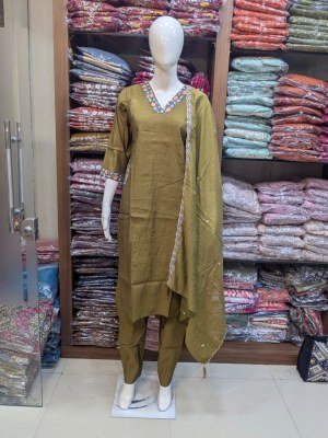 Roman Silk Kurti Pant Dupatta 3-Piece Suit Set Size wise Combo Set
