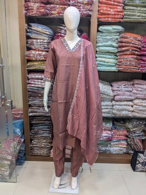 Roman Silk Kurti Pant Dupatta 3-Piece Suit Set Size wise Combo Set