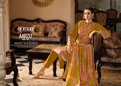 Romani Aarzu Vol-35 Pakistani Cotton Kurti Pant with Mal Mal Dupatta pakistani suit catalogs