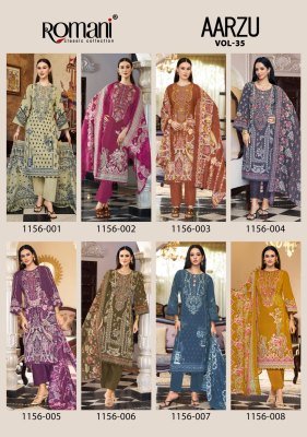 Romani Aarzu Vol-35 Pakistani Cotton Kurti Pant with Mal Mal Dupatta pakistani suit catalogs