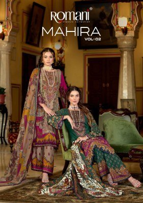 Romani Mahira Vol 2 Unstitched Soft Cotton Suit with Heavy Embroidery And Mal Mal Dupatta Wholesale dress material catalogs