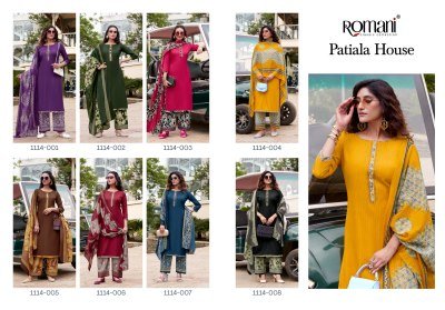 Romani Patiala House Premium Soft Cotton Unstitched Suit with Self Embroidery And Swarovski Work Wholesale dress material catalogs
