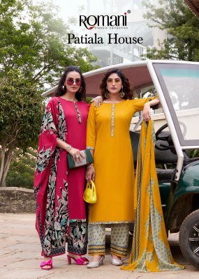 Romani Patiala House Premium Soft Cotton Unstitched Suit with Self Embroidery And Swarovski Work Wholesale dress material catalogs