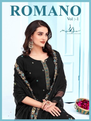 Romano present roman silk embroidered designer kurti pant and dupatta catalogue at wholesale price Amavi