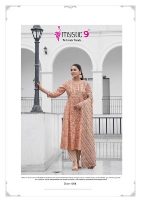 Roop vol 1 by mystic 9 premium quality cotton foil printed embroidered kurti pant and dupatta catalogue  readymade suit catalogs
