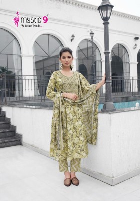 Roop vol 1 by mystic 9 premium quality cotton foil printed embroidered kurti pant and dupatta catalogue  readymade suit catalogs