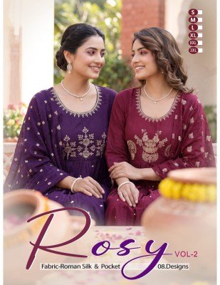Rosy Roman Silk Dori Sequence Embroidery Kurti Pant with Jacquard Dupatta 3 Piece Set wholesale catalogs