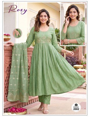 Rosy Roman Silk Dori Sequence Embroidery Kurti Pant with Jacquard Dupatta 3 Piece Set kurti pant with dupatta Catalogs