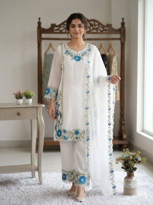 Royal Elegance Embroidered Fox Georgette Top Palazzo Set with Dupatta readymade suit catalogs
