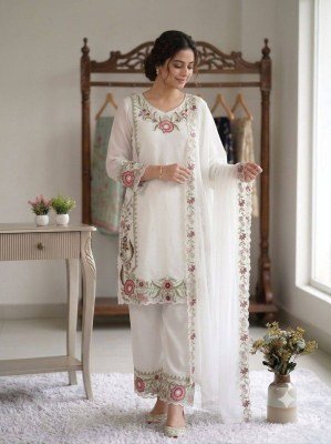 Royal Elegance Embroidered Fox Georgette Top Palazzo Set with Dupatta readymade suit catalogs