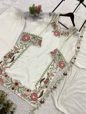 Royal Elegance Embroidered Fox Georgette Top Palazzo Set with Dupatta readymade suit catalogs