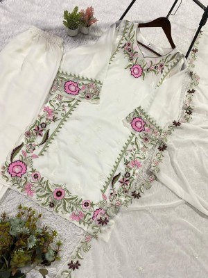 Royal Elegance Embroidered Fox Georgette Top Palazzo Set with Dupatta readymade suit catalogs