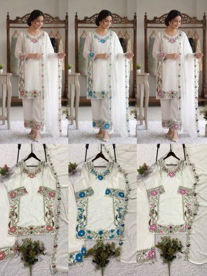 Royal Elegance Embroidered Fox Georgette Top Palazzo Set with Dupatta readymade suit catalogs