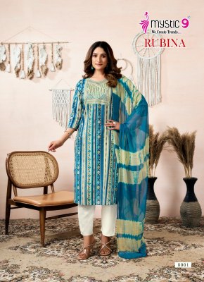 Rubina vol 8 by Mystic 9 Premium Reyon side lok sleeve readymade suit catalogue in amaviexpo  Mystic 9