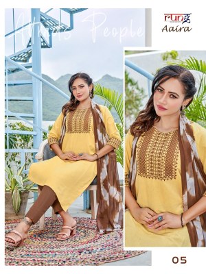 Rung by Aaira present heavy Bangalory cotton weaving kurti pant and dupatta catalogue at affordable rate  readymade suit catalogs