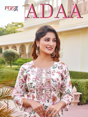Rung by Adaa heavy modal silk print with neck embroidered kureti catalogue at low rate Rung Kurti 
