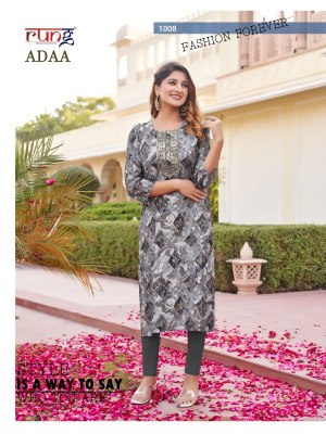 Rung by Adaa heavy modal silk print with neck embroidered kureti catalogue at low rate kurtis catalogs