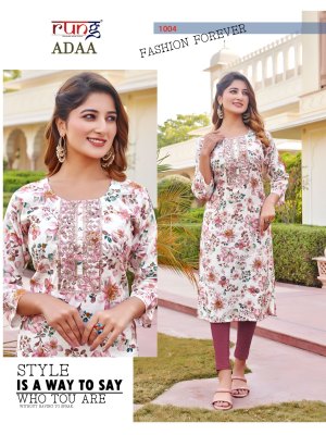 Rung by Adaa heavy modal silk print with neck embroidered kureti catalogue at low rate kurtis catalogs