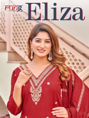 Rung by Eliza heavy roman silk embroidered readymade designer suit catalogue at low rate  Rung Kurti 