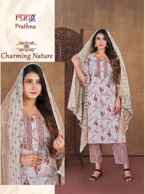 Rung new prarthna pure cotton printed Kurti pants with dupatta set catalogue wholesale  kurtis catalogs