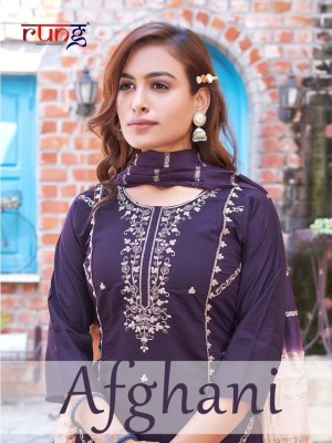 Rung present Afghani heavy roman silk with embroidered kurti afghani with dupatta catalogue at wholesale price Rung Kurti 