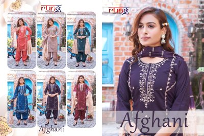 Rung present Afghani heavy roman silk with embroidered kurti afghani with dupatta catalogue at wholesale price readymade suit catalogs