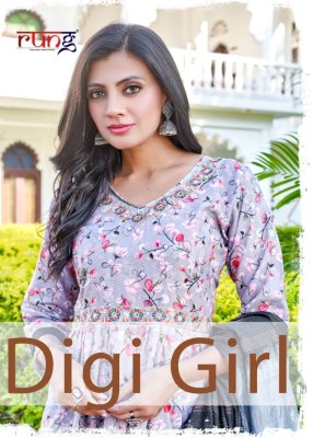 Rung present Digi girl heavy linen reyon digital printed embroidered readymade suit catalogue at wholesale price  Rung Kurti 