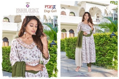 Rung present Digi girl heavy linen reyon digital printed embroidered readymade suit catalogue at wholesale price  readymade suit catalogs