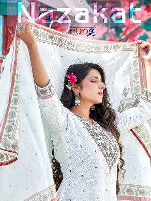 Rung presents nazakat pure chikan cotton digital printed top pants and dupatta set catalogue wholesale rate  Rung Kurti 