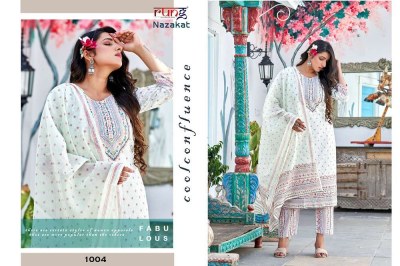 Rung presents nazakat pure chikan cotton digital printed top pants and dupatta set catalogue wholesale rate  kurtis catalogs