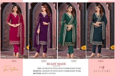 Rutba by Algaari georgette embroidered kurti pant and dupatta catalogue at affordable rate readymade suit catalogs
