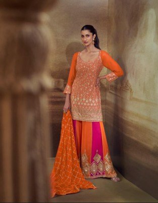 SAYURI DESIGNER BANNO Premium Real Georgette Embroidery Palazzo Set Fancy Palazzo suit catalogue