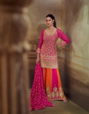 SAYURI DESIGNER BANNO Premium Real Georgette Embroidery Palazzo Set Fancy Palazzo suit catalogue