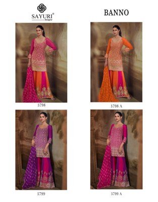 SAYURI DESIGNER BANNO Premium Real Georgette Embroidery Palazzo Set Fancy Palazzo suit catalogue
