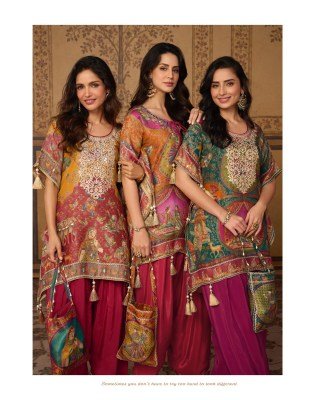SAYURI DESIGNER DORI Collection Viscose Jacquard Silk Kaftan with Farshi and Potli readymade suit catalogs