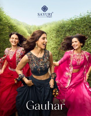 SAYURI DESIGNER GAUHAR Stitched Real Georgette Crepe Silk Jacket Blouse CanCan Lehenga Set 