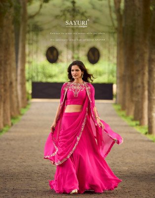 SAYURI DESIGNER GAUHAR Stitched Real Georgette Crepe Silk Jacket Blouse CanCan Lehenga Set Indo Western