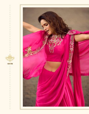 SAYURI DESIGNER GAUHAR Stitched Real Georgette Crepe Silk Jacket Blouse CanCan Lehenga Set Indo Western
